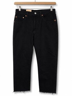 Levi's 501 Black High Rise Straight Leg Jeans Raw Hem NWT Women's 29x30